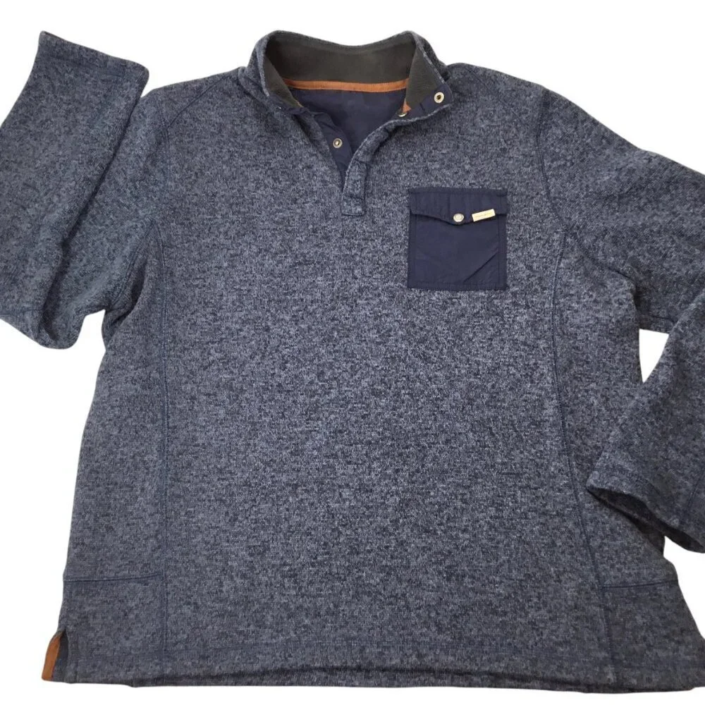 Woolrich 1/4 Snap Sweater Blue Men's Large Pullover Fleece Line Knit Pocket Mock